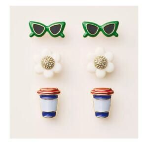 Kate Spade x Target Stud Earrings Sunglasses Flowers Coffee Cups 3 Pairs Presale